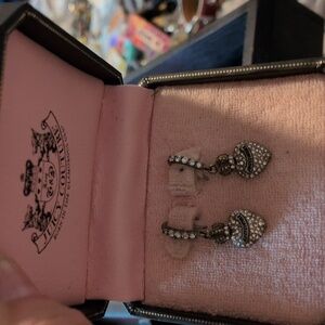 Juicy Couture Vintage Black & Gold Gift Box Will Heart Rhinestone Pierced Erngs